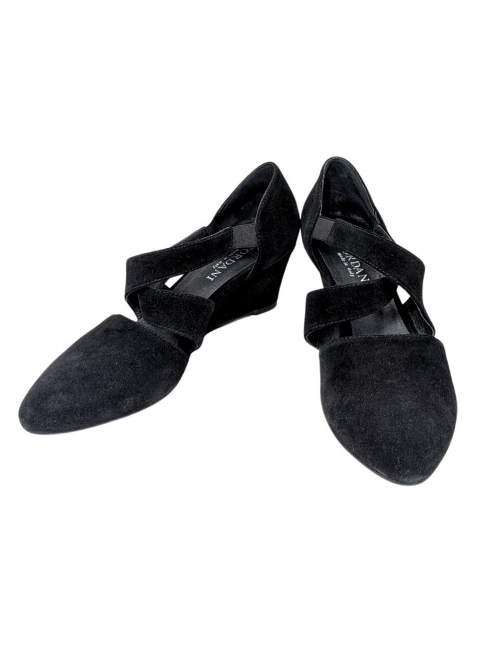 Cordani 8.5 39 Ladies Black Suede Italian Almond Toe Slip On Dress Wedge Heels